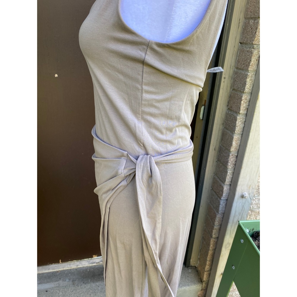 Beyond Yoga Intrigue Twist Knit Tan Midi Dress XS Asymmetrical Beach Luxe Lounge - Picture 4 of 7